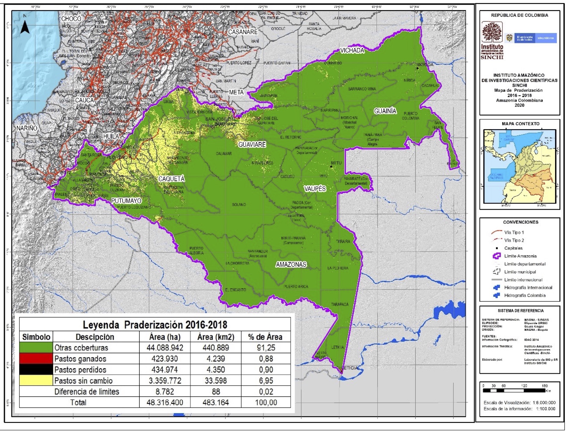 Figura 32a. Localización de las áreas praderizadas en el periodo 2016-2018